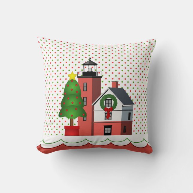 Nautical Kerstmis Pillow met vuurtoren Kussen (Voorkant)