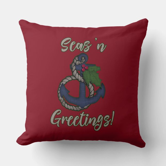 Nautical Kerstmis Pillow | Zeeen "groeten" Kussen (Voorkant)