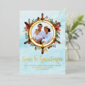 Nautical Kerstmis Zeeen and Greetings Photo Gold Folie Feestdagenkaart (Staand Voorkant)