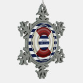Nautical Kerstsierents Personalized Pewter Tin Sneeuwvlok Ornament (Links)