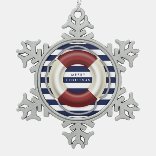 Nautical Kerstsierents Personalized Pewter Tin Sneeuwvlok Ornament (Voorkant)