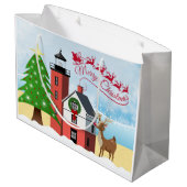 Nautical kersttas met vuurtoren large cadeautasje (Achterkant Gekanteld)