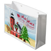 Nautical kersttas met vuurtoren large cadeautasje (Voorkant Gekanteld)