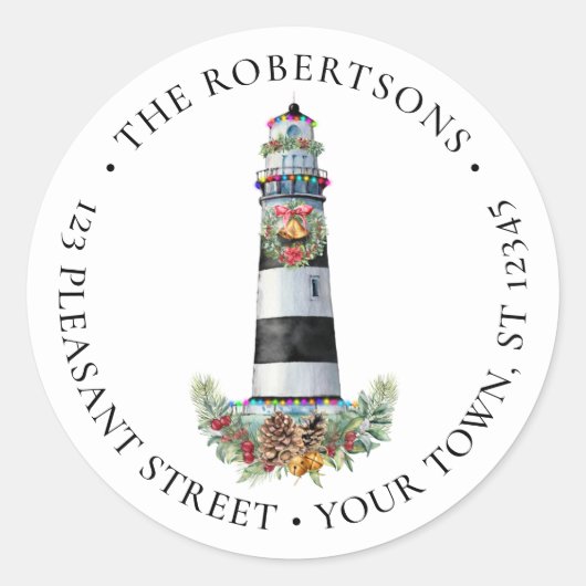 Nautical Kerstvuurtoren Adres label (Voorkant)