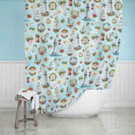 Nautical Kerstvuurtoren die schepen verzorgen in d Douchegordijn