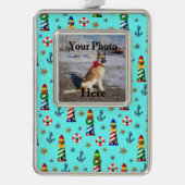 Nautical Kerstvuurtoren voegen uw Afbeelding toe Verzilverd Omlijst Ornament (Voorkant)