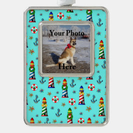 Nautical Kerstvuurtoren voegen uw Afbeelding toe Verzilverd Omlijst Ornament