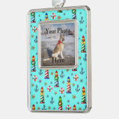 Nautical Kerstvuurtoren voegen uw Afbeelding toe Verzilverd Omlijst Ornament (Links)