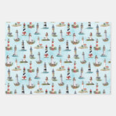 Nautical Kerstvuurtoren Waterverf Kustal Inpakpapier Vel (Voorkant)