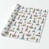 Nautical Kerstvuurtoren White Cadeaupapier (Uitgerold)