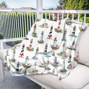 Nautical Kerstvuurtoren White Fleece Deken