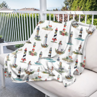 Nautical Kerstvuurtoren White Fleece Deken