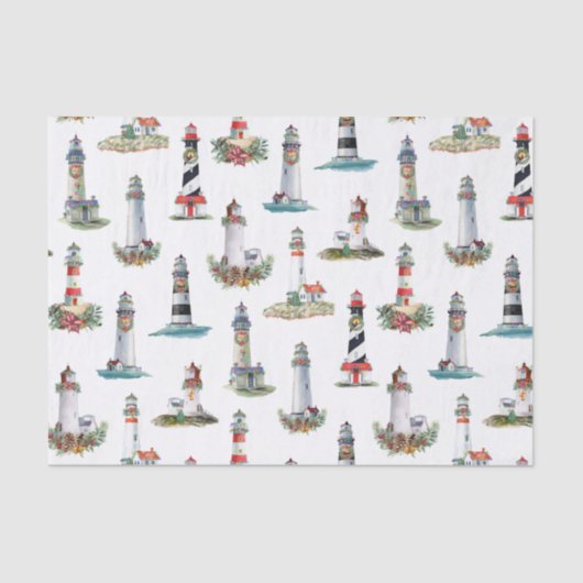 Nautical Kerstvuurtoren White Tissuepapier (Voorkant)