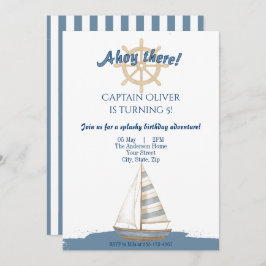 Nautical Kids Verjaardag | Blauw-wit boot Kaart