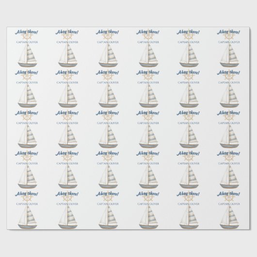 Nautical Kids Verjaardag | Marine Blauw & Wit boot Cadeaupapier (Vlak)