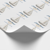 Nautical Kids Verjaardag | Marine Blauw & Wit boot Cadeaupapier (Hoek)