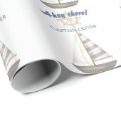 Nautical Kids Verjaardag | Marine Blauw & Wit boot Cadeaupapier (Rol Hoek)