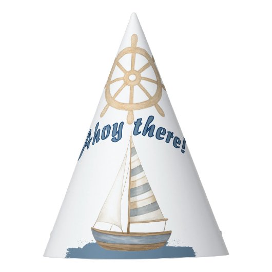 Nautical Kids Verjaardag | Marine Blauw & Wit boot Feesthoedjes (Voorkant)