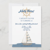 Nautical Kids Verjaardag | Marine Blauw & Wit boot Kaart (Voorkant)