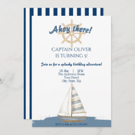 Nautical Kids Verjaardag | Marine Blauw & Wit boot Kaart
