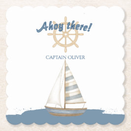 Nautical Kids Verjaardag | Marine Blauw & Wit boot Kartonnen Onderzetters