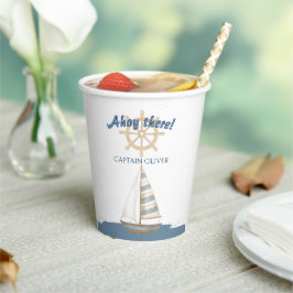 Nautical Kids Verjaardag | Marine Blauw & Wit boot Papieren Bekers