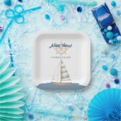 Nautical Kids Verjaardag | Marine Blauw & Wit boot Papieren Bordje (Feest)