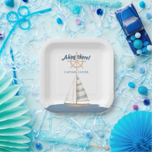 Nautical Kids Verjaardag | Marine Blauw & Wit boot Papieren Bordje (Feest)
