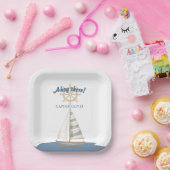 Nautical Kids Verjaardag | Marine Blauw & Wit boot Papieren Bordje (Feest)