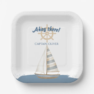 Nautical Kids Verjaardag Marine Blauw & Wit boot Papieren Bordje