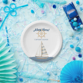 Nautical Kids Verjaardag | Marine Blauw & Wit boot Papieren Bordje