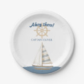 Nautical Kids Verjaardag | Marine Blauw & Wit boot Papieren Bordje (Voorkant)