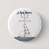 Nautical Kids Verjaardag | Marine Blauw & Wit boot Ronde Button 5,7 Cm (Voorkant)