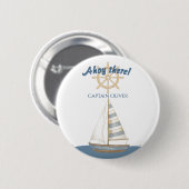 Nautical Kids Verjaardag | Marine Blauw & Wit boot Ronde Button 5,7 Cm (Voorkant /achterkant)