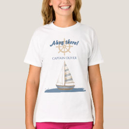 Nautical Kids Verjaardag | Marine Blauw & Wit boot T-shirt