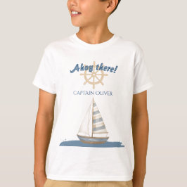 Nautical Kids Verjaardag | Marine Blauw & Wit boot T-shirt