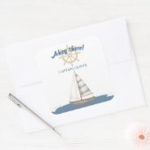 Nautical Kids Verjaardag | Marine Blauw & Wit boot Vierkante Sticker (Envelop)