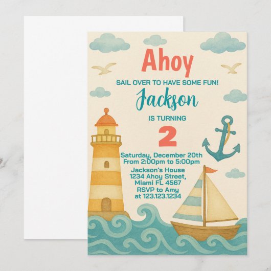 Nautical Kids verjaardagsuitnodiging Kaart (Voorkant / Achterkant)