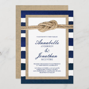 Nautical Knot Burlap & Waterverf Navy Stripes Kaart