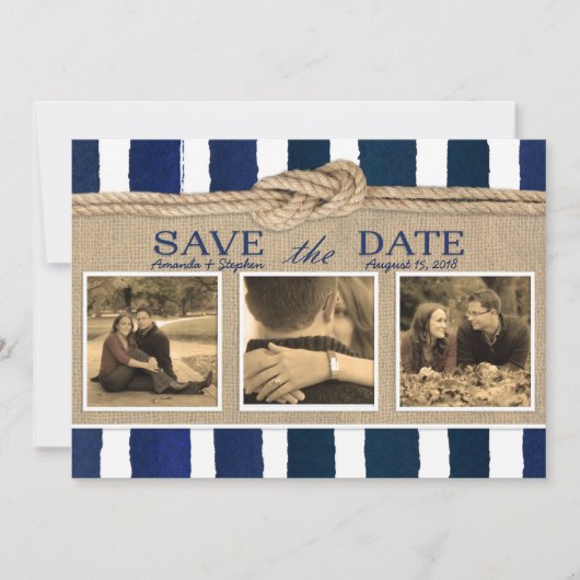 Nautical Knot Burlap Waterverf Save the Date (Voorkant)