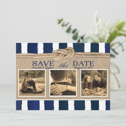 Nautical Knot Burlap Waterverf Save the Date (Staand voorkant)