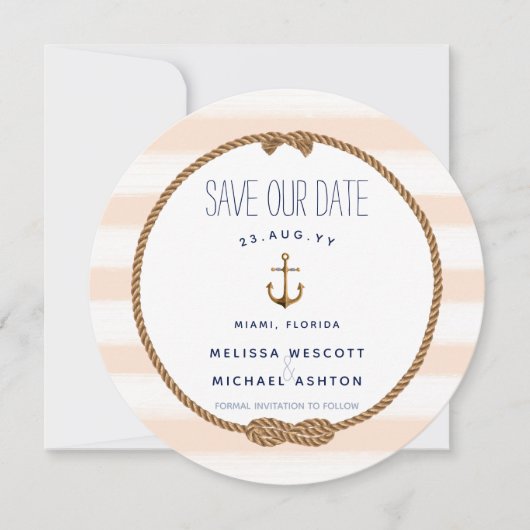 Nautical Knot Coral Waterverf Anchor Save/Date Kaart (Voorkant)