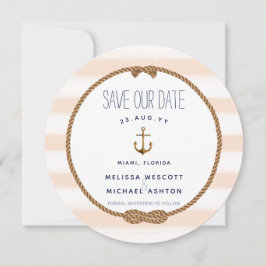 Nautical Knot Coral Waterverf Anchor Save/Date Kaart