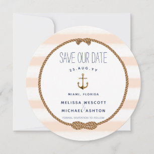 Nautical Knot Coral Waterverf Anchor Save/Date Kaart
