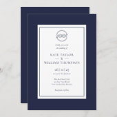 Nautical Knot Navy Blue and White Wedding Invitati Kaart (Voorkant / Achterkant)