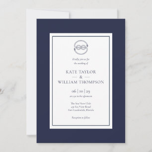 Nautical Knot Navy Blue and White Wedding Invitati Kaart