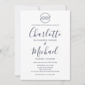 Nautical Knot Navy Blue Script Weddenschap Kaart (Voorkant)
