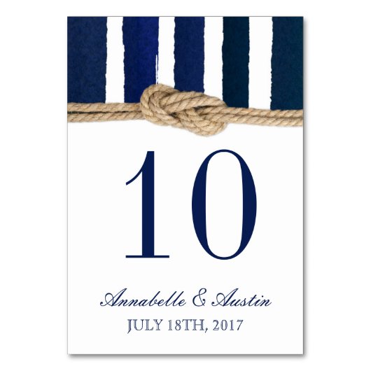 Nautical Knot Navy Stripes Bruiloft Tafel Kaart (Voorkant)