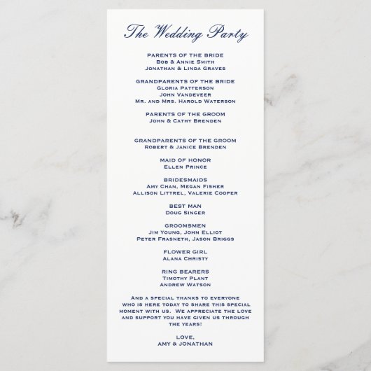 Nautical Knot Navy Stripes Trouwprogramma Programmakaart (Achterkant)