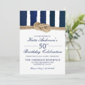 Nautical Knot Navy Stripes Verjaardag Uitnodiging (Staand voorkant)